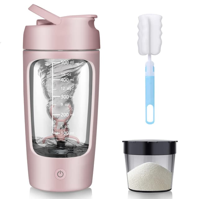 🌟 SOARFLY Elektrischer Shaker mit Pulverfach 650ML - Rosa 🌟