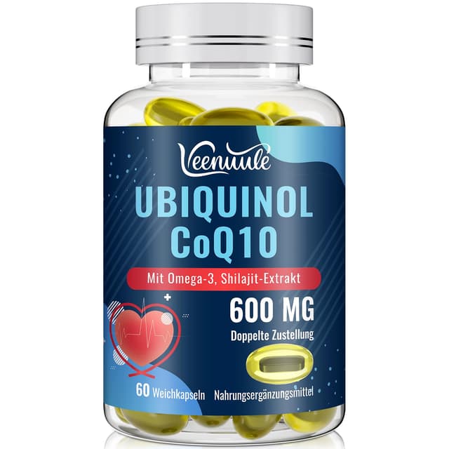Ubiquinol CoQ10 600 mg Weichgelkapseln mit Shilajit-Extrakt 300 mg, Omega-3 150mg - Dual-Liefersystem - Verbesserte Aufnahme (60 stück (1er Pack)) 🌟