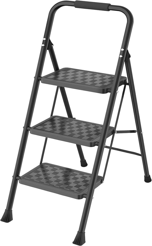 🌟 Deal des Tages 🌟 HBTower Trittleiter 3 Stufen klappbar Schwarz