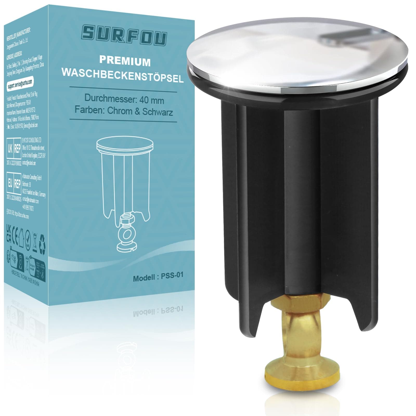 🌟 SURFOU Universal Waschbeckenstöpsel, 40mm Chrom Abflussstopfen aus Messing 🌊