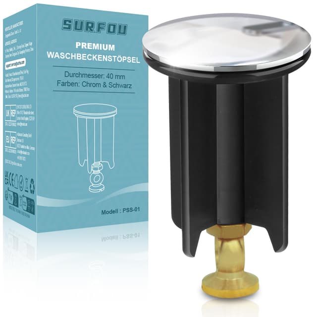 🌟 SURFOU Universal Waschbeckenstöpsel, 40mm Chrom Abflussstopfen aus Messing 🌊