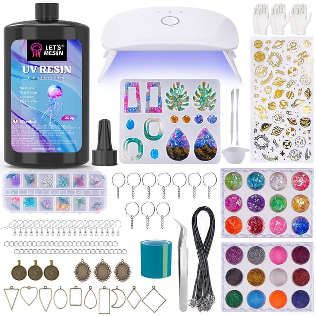 LET'S RESIN UV Harz Schmuckset 🌟 153-teiliges UV Resin Set mit Lampe