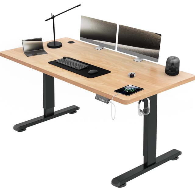 Airfish Höhenverstellbarer Schreibtisch mit USB-Buchse, Elektrisch Schreibtisch mit Kabelwanne, Bürotisch, Stehpult 🌟