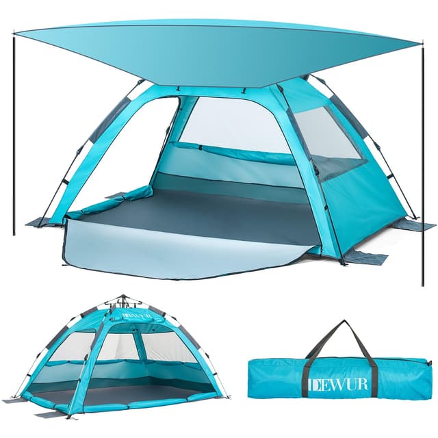 🌞🌊 Dewur Strandmuschel 2-4 Personen Pop Up Strandzelt mit Sonnensegel UPF 50+ UV Sonnenschutz Wasserdicht 🏖️