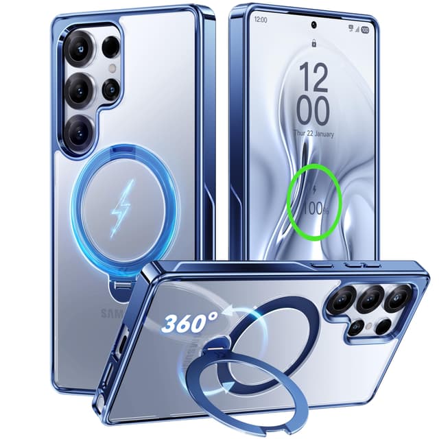 CASEKOO Luxus Titanium Blau für Samsung Galaxy S25 Ultra Hülle mit MagSafe [360° Drehständer]
