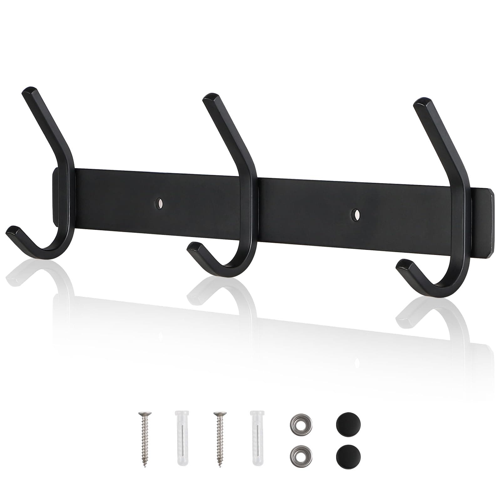 Qiannhee Hakenleiste Kleiderhaken 30CM bis 30KG mit 3 Haken Schwarz Matt