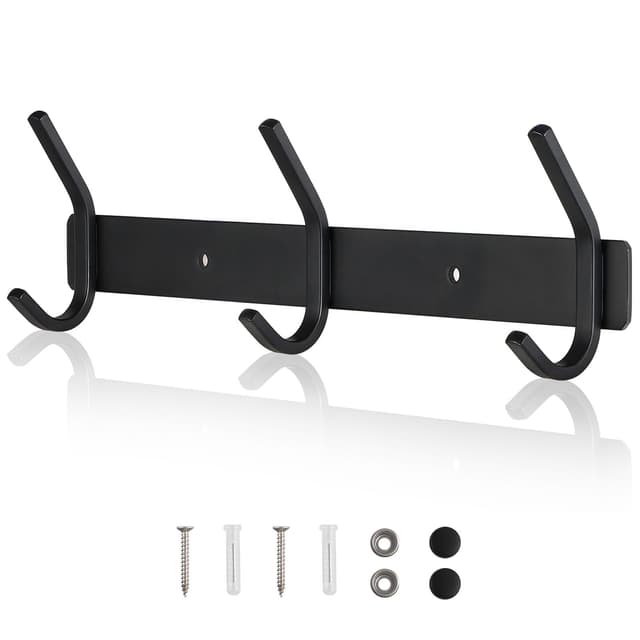 Qiannhee Hakenleiste Kleiderhaken 30CM bis 30KG mit 3 Haken Schwarz Matt