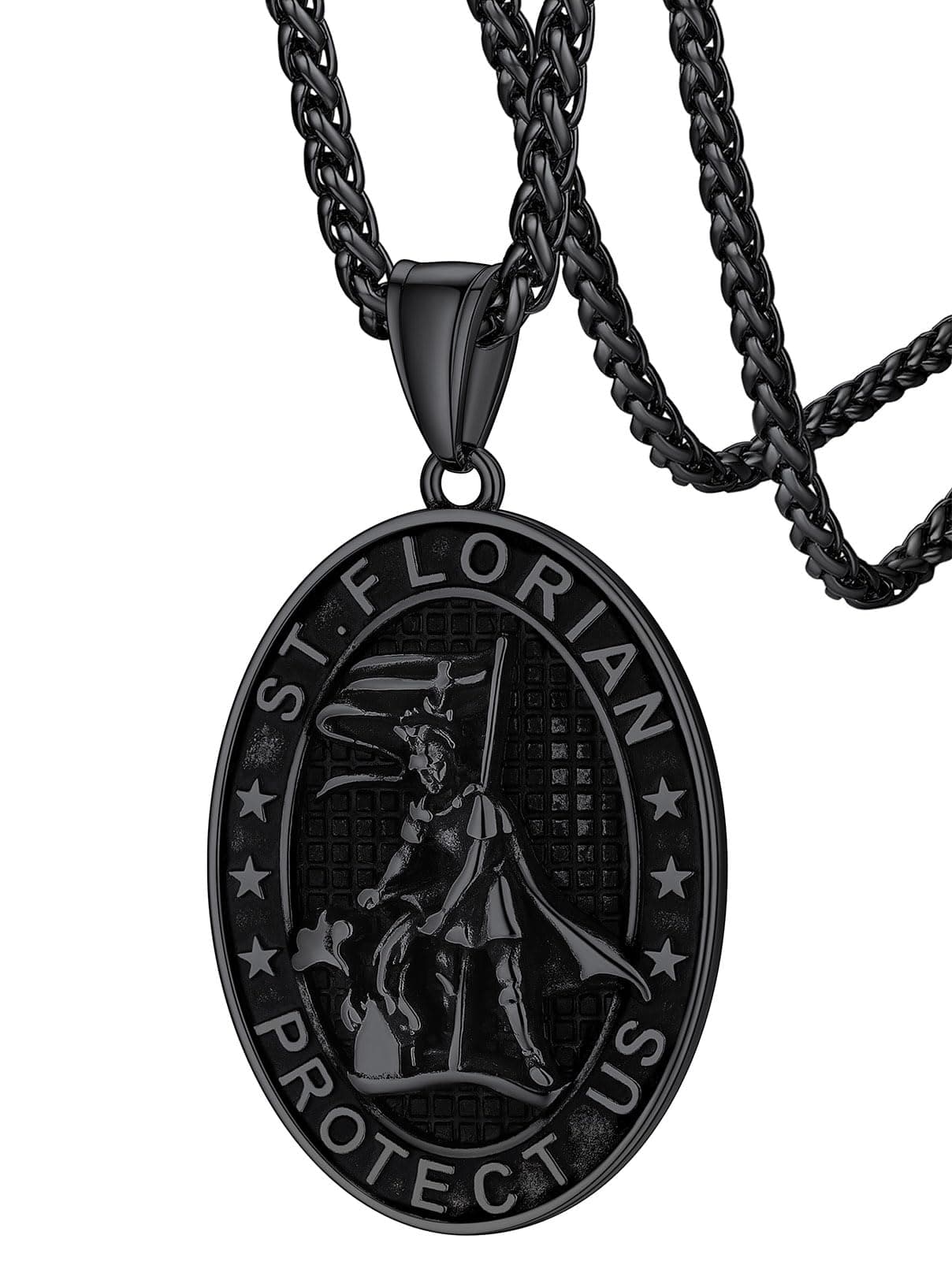 FaithHeart Heiliger Florian Kette für Herren Jungen - Oval-Schwarz ✿ Schutzpatron der Feuerwehr ✿