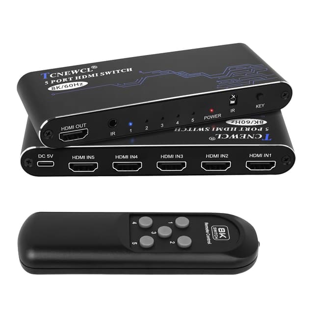 TCNEWCL HDMI Switch 5 in 1 Out 🎮 8K/60Hz und 4K/120Hz HDMI 2.1 Umschalter