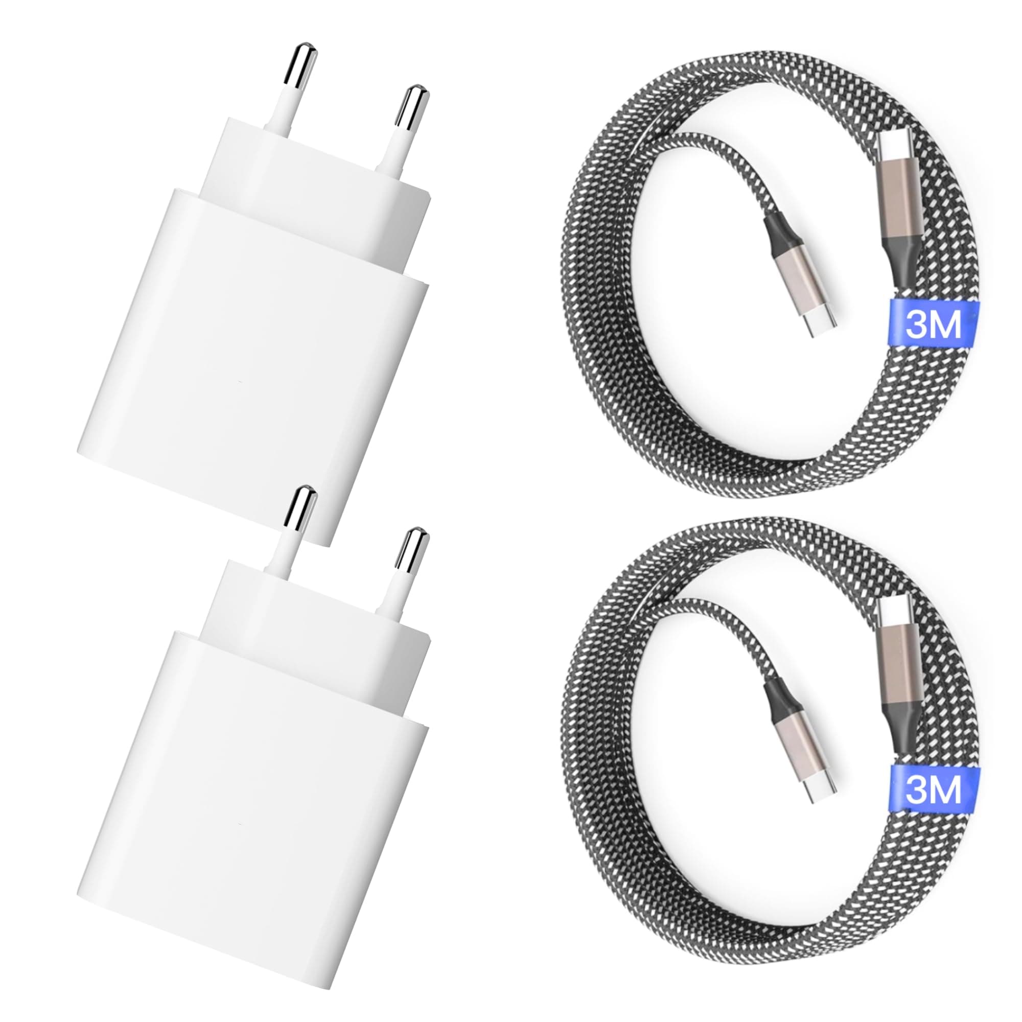 USB C Ladegerät 25W, USB C Ladekabel, 2er Pack Schnellladegerät mit 3M Nylon Ladekabel, Super Fast Charger