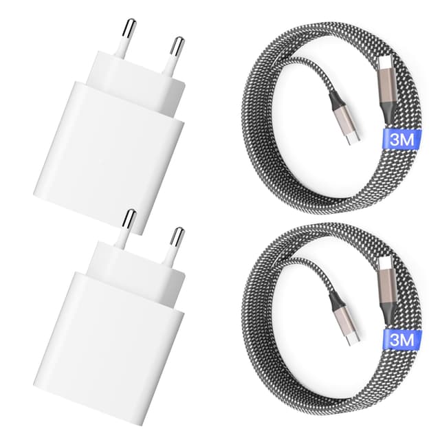 USB C Ladegerät 25W, USB C Ladekabel, 2er Pack Schnellladegerät mit 3M Nylon Ladekabel, Super Fast Charger