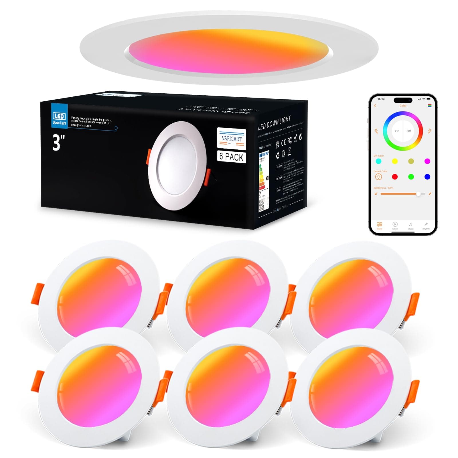 VARICART Einbaustrahler 230V RGB Alexa, Smart LED Spot Flach Bluetooth 7W Warmweiß 6er Set