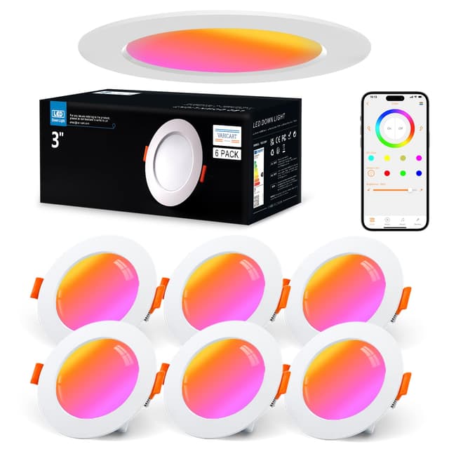 VARICART Einbaustrahler 230V RGB Alexa, Smart LED Spot Flach Bluetooth 7W Warmweiß 6er Set