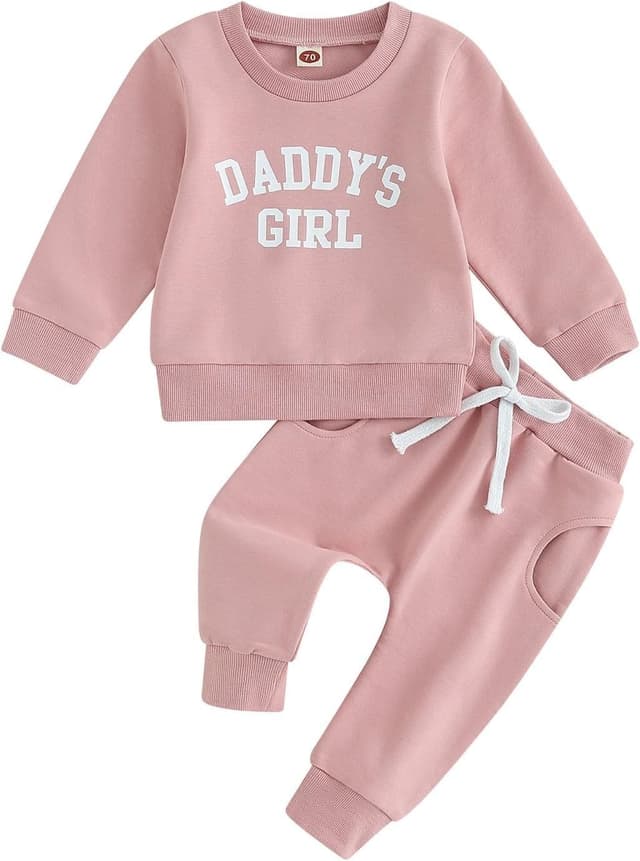 👶👗 Juflam Neugeborene Baby Mädchen Kleidung Daddys Mädchen Prints Langarm Sweatshirt Tops und Hosen 2-teilige Baby Daddys Mädchen Outfits Sets 18-24 Monate Rosa