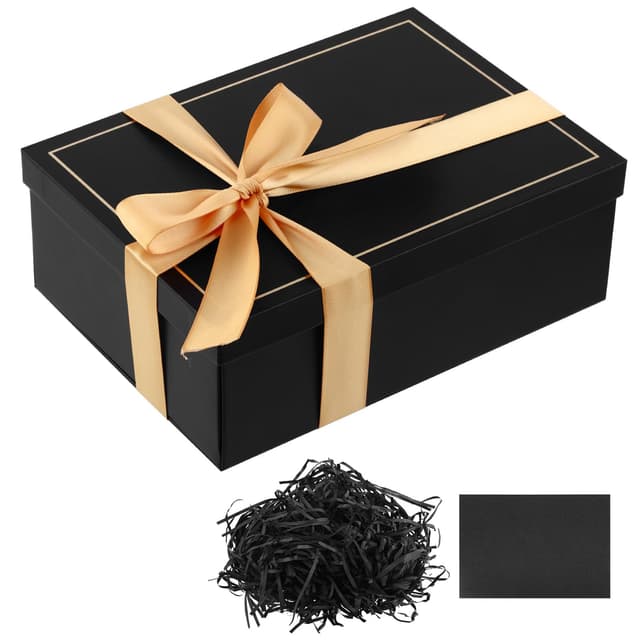 🎁 Schwarze Geschenkbox mit Deckel 24.5 x 17.5 x 8.5cm - Groß für Geburtstag, Hochzeit, Valentinstag