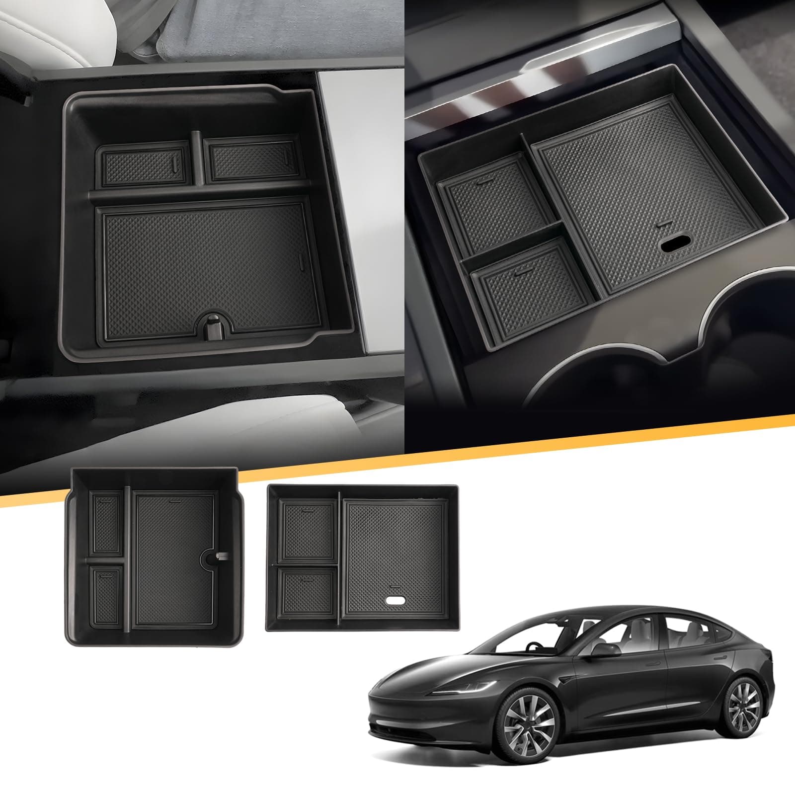 LFOTPP für Tesla Model 3 2024 2025 Mittelkonsole Organizer Hinten und Vorne Tray Handschuhfach | Tesla Model 3 Zubehör [2 Stück]