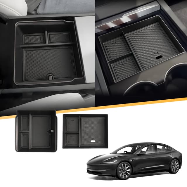 LFOTPP für Tesla Model 3 2024 2025 Mittelkonsole Organizer Hinten und Vorne Tray Handschuhfach | Tesla Model 3 Zubehör [2 Stück]