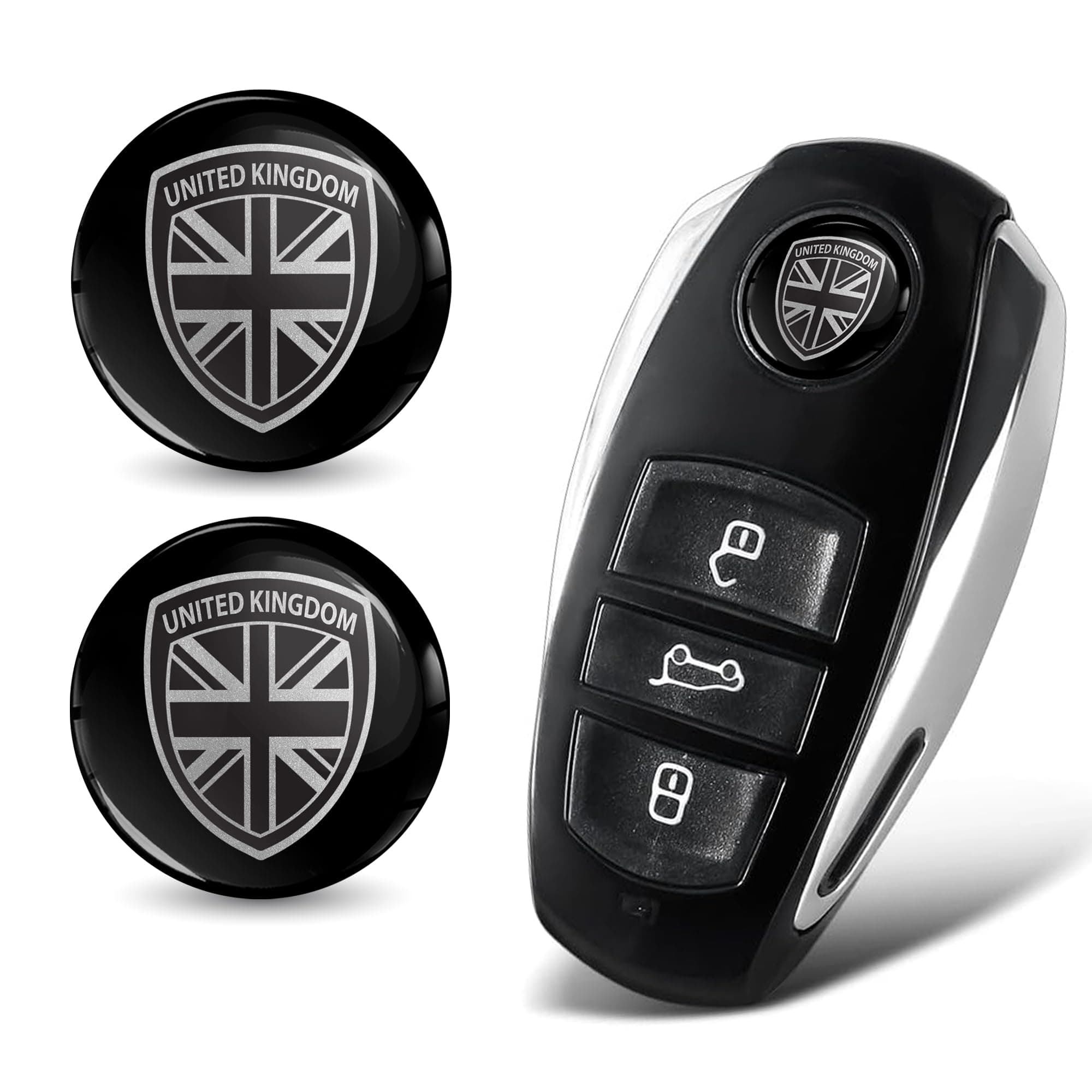 🔑🏎️ SkinoEu 2 x Ø14mm 3D Schlüssel Emblem Aufkleber Stickers Für Fernbedienung Auto Moto Logo Key Badge Tuning Schwarz Silber UK Union Jack KSK 31 🏍️🔑