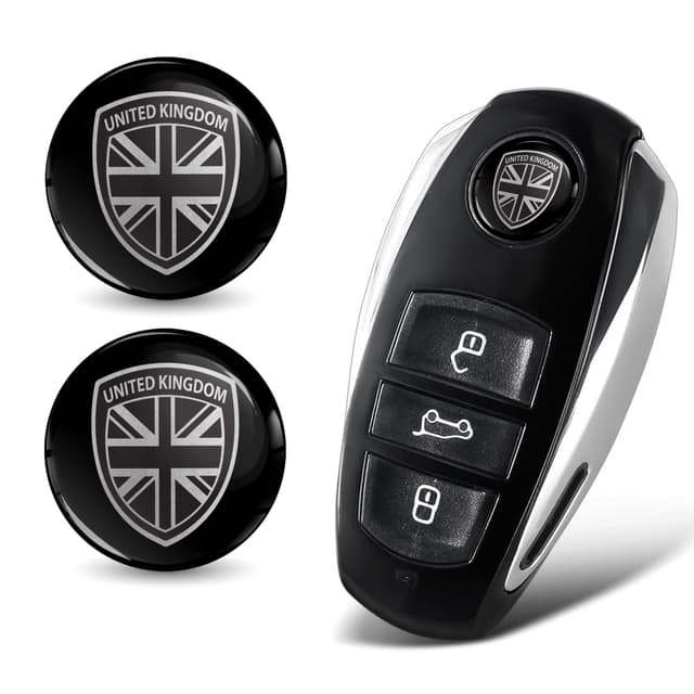 🔑🏎️ SkinoEu 2 x Ø14mm 3D Schlüssel Emblem Aufkleber Stickers Für Fernbedienung Auto Moto Logo Key Badge Tuning Schwarz Silber UK Union Jack KSK 31 🏍️🔑