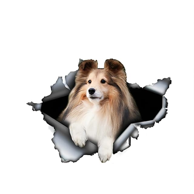 🚗🐶 Autoaufkleber Shetland Sheepdog 18cm 3D Zerrissen Reflektierende Stoßstange Personalisieren Dekor