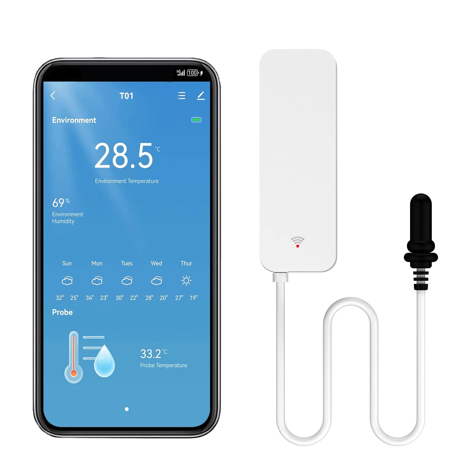 🌡️🌧️ Smart Thermometer Hygrometer mit externer Sonde - WiFi Temperatursensor für Gefrierschrank und Aquarium