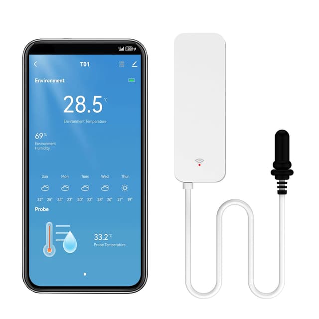 🌡️🌧️ Smart Thermometer Hygrometer mit externer Sonde - WiFi Temperatursensor für Gefrierschrank und Aquarium
