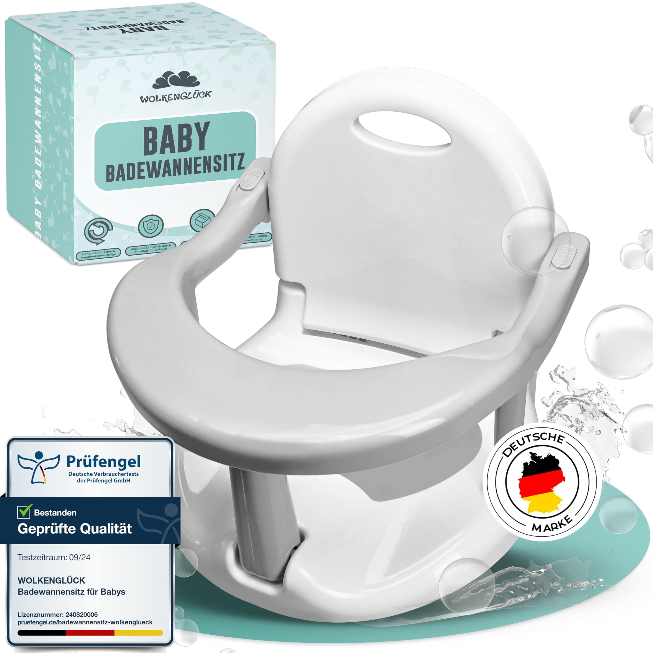 WOLKENGLÜCK® Badewannensitz Baby ab 6 Monate 🐳 - Ergonomischer Anti-Rutsch-Badesitz