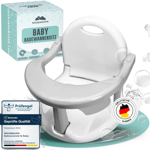 WOLKENGLÜCK® Badewannensitz Baby ab 6 Monate 🐳 - Ergonomischer Anti-Rutsch-Badesitz