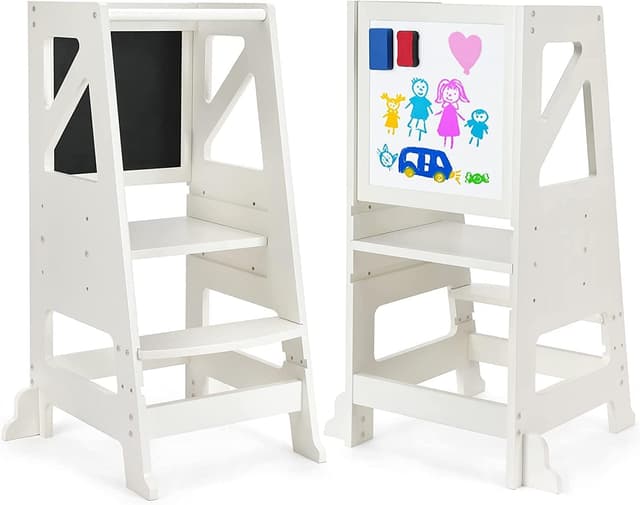 😍 Dripex Lernturm für Kinder | Höhenverstellbar & Kippschutz | Montessori Holz Learning Tower mit Doppelseitiger Tafel | Ideales Küchenhelfer ab 1 Jahr 😍