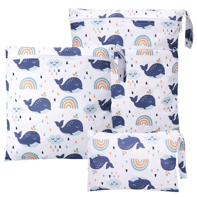 👶👜 Huiguli 3 Stück Wetbag Kindergarten: Nasstasche Windeltaschen in Blau 👶👜