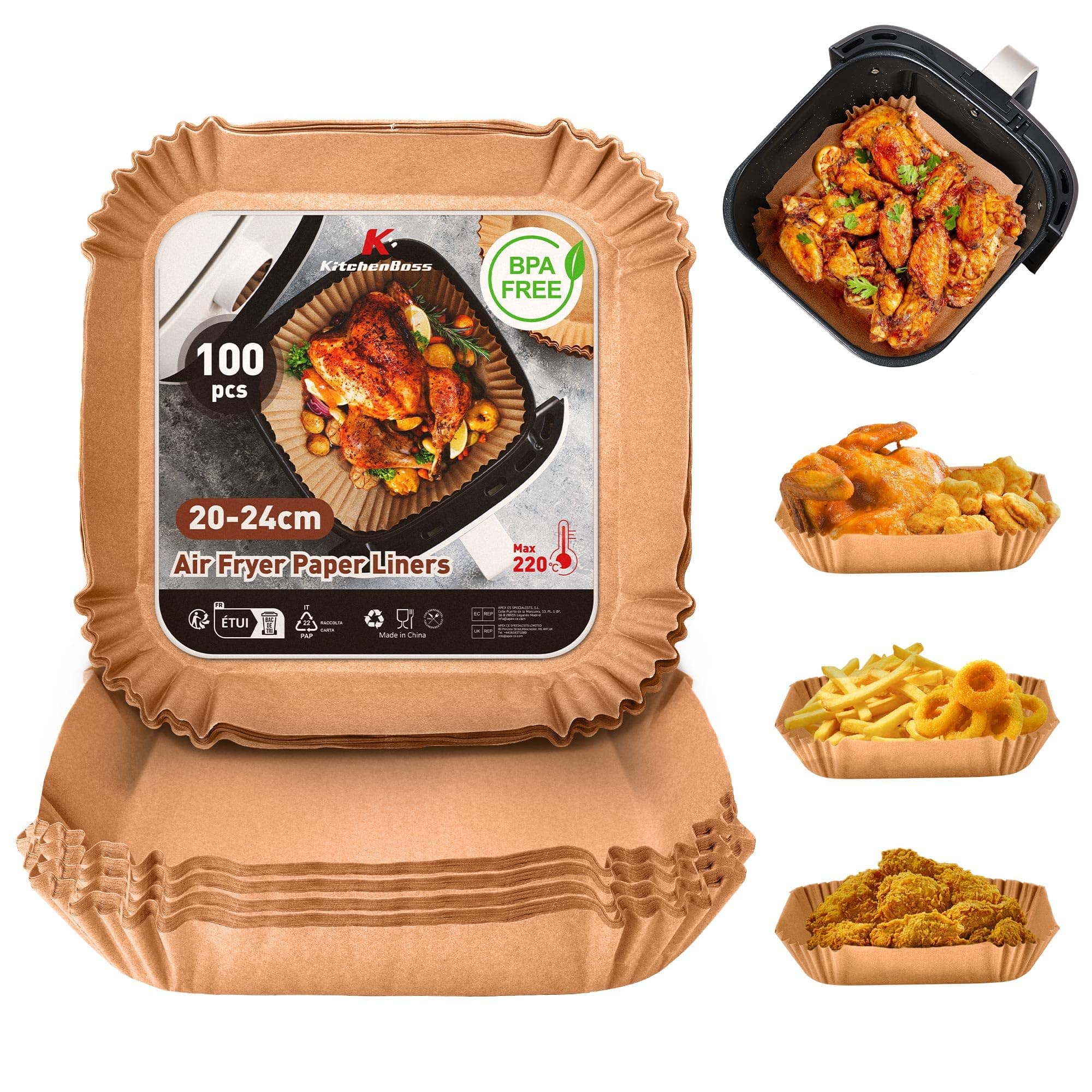 🔥 KitchenBoss 100 Stück Airfryer Backpapier für Heißluftfritteuse 🍟