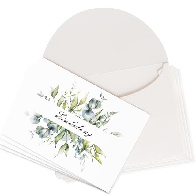 Fyshird 10x Einladungskarten Hochzeit mit Umschlägen 🌿 Eukalyptus Grün | Hochzeitseinladungskarten Briefpapier mit Umschlag Edel