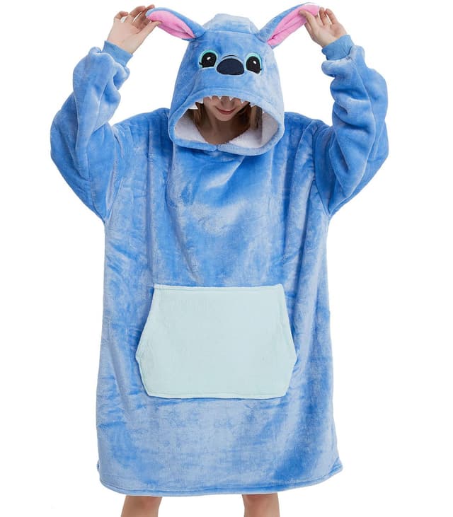 🐼 LATH.PIN Panda Übergroße Decken-Hoodie Flanell mit Kapuze Pulloverdecke Sweatshirt Unisex Kapuzenpullis S Blau 🐼