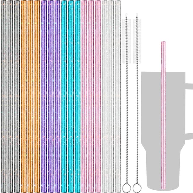 NiHome 18 Glitzer Plastikstrohhalme für Stanley 40oz Tumbler - 12 Zoll, BPA-frei