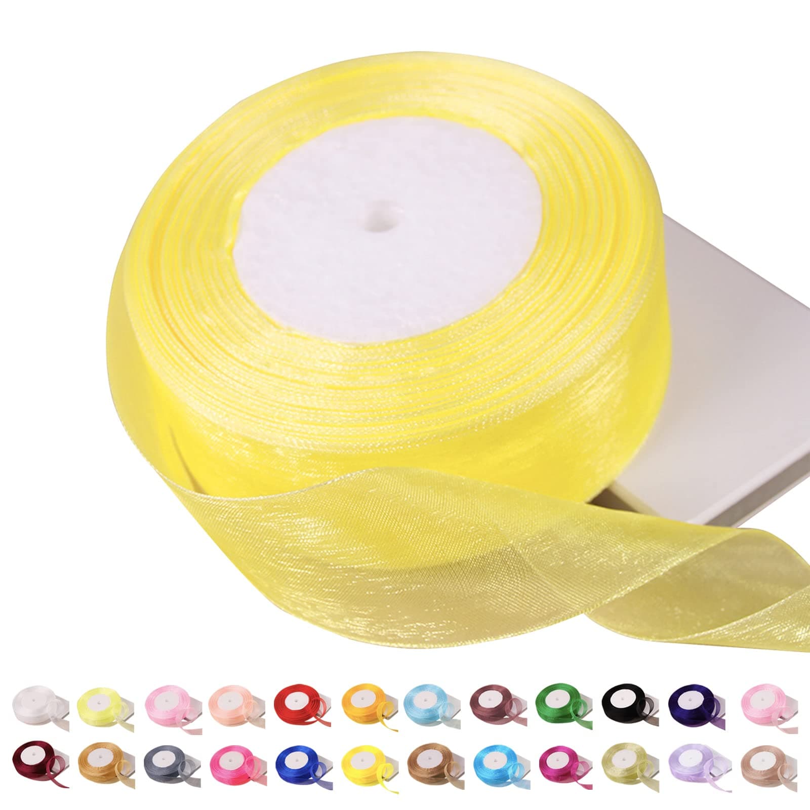 45 m Zitronengelbes Organza-Band, 39 mm - Hochwertiges Organzaband zum Basteln und Dekorieren 🌟