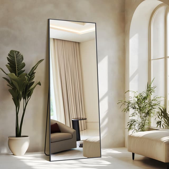 NIMURY Rechteckiger Ganzkörperspiegel mit Schwarzem Aluminiumrahmen 🌟 Groß Wandspiegel Bodenspiegel für Schlafzimmer und Flur