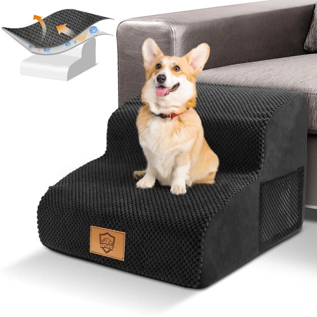 HEVOL Hundetreppe 2 Stufen 🐾 Schwarze Hundetreppe für Hunde und Katzen 🐱