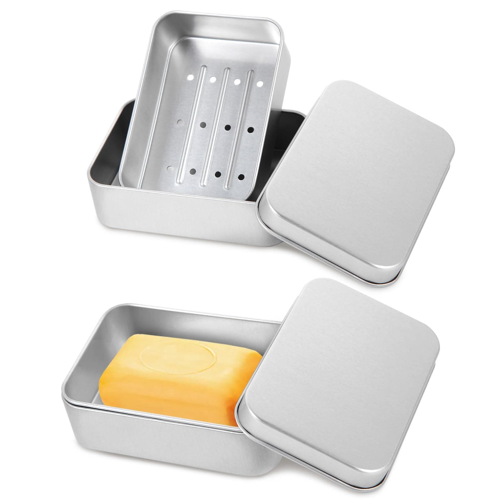 🧼 2 Stück Aluminium Seifendose mit Abtropfgitter - Reiseseifenschale für Rasierseife und Festes Shampoo