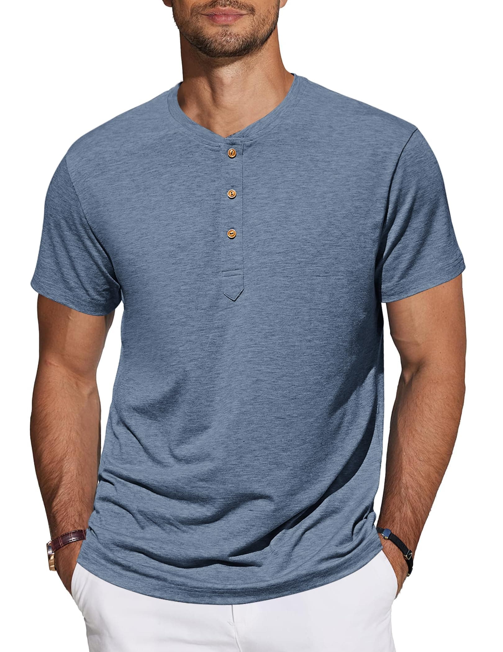 👕 TARAINYA Henley Shirt Herren Baumwolle T-Shirt Kurzarm Sommer Männer mit Knopfleiste A Blau 4XL - Angebot