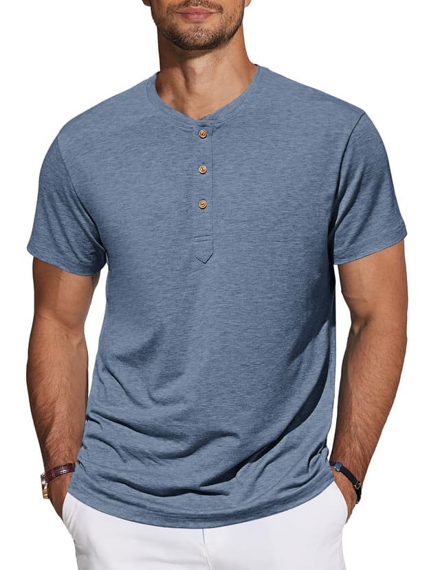 👕 TARAINYA Henley Shirt Herren Baumwolle T-Shirt Kurzarm Sommer Männer mit Knopfleiste A Blau 4XL - Angebot