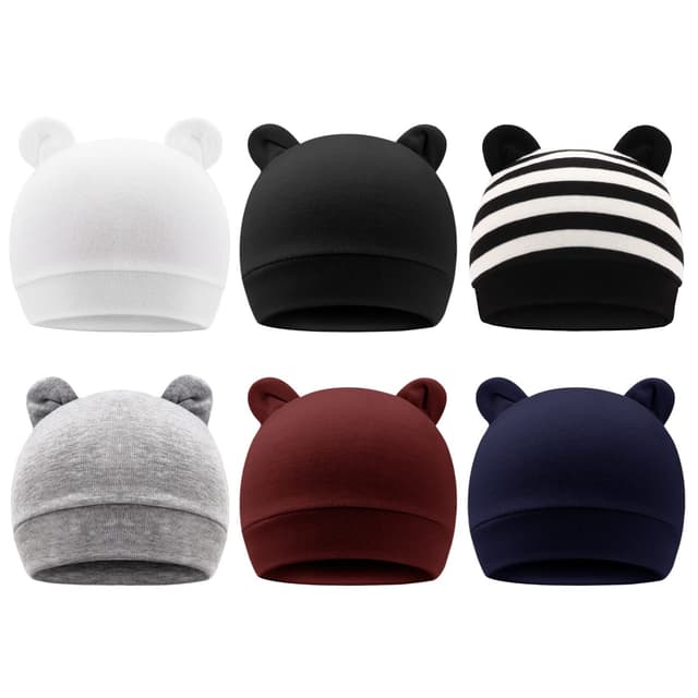 🧸 DRESHOW 6 Stücke Unisex Mütze Hut Junge Mütze Frühling Mützchen Kleinkind Wendemütze Jersey Slouch Beanie Bekleidung Unisex Infant Hut Kindergarten Mütze 0-6 Monate 6 Pack Bear Ears: Set-8uk