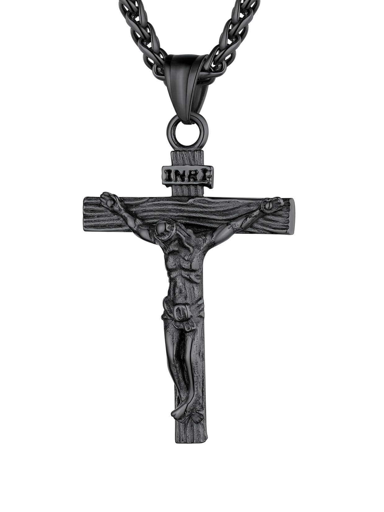 U7 Edelstahl Kreuz Halskette INRI Kruzifix Jesus Christus Anhänger
