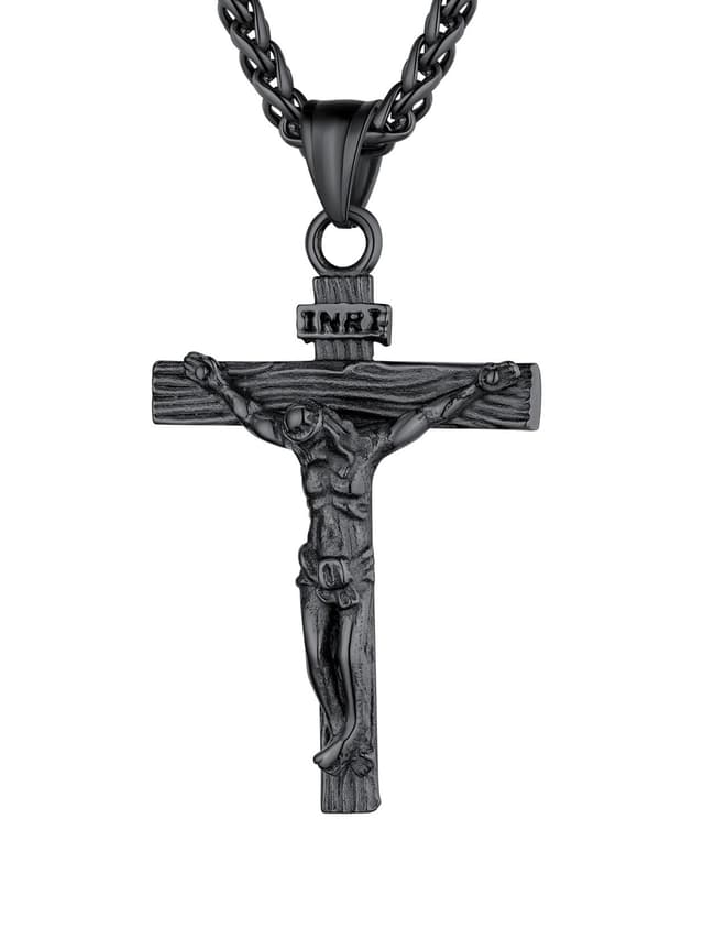 U7 Edelstahl Kreuz Halskette INRI Kruzifix Jesus Christus Anhänger