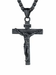 U7 Edelstahl Kreuz Halskette INRI Kruzifix Jesus Christus Anhänger