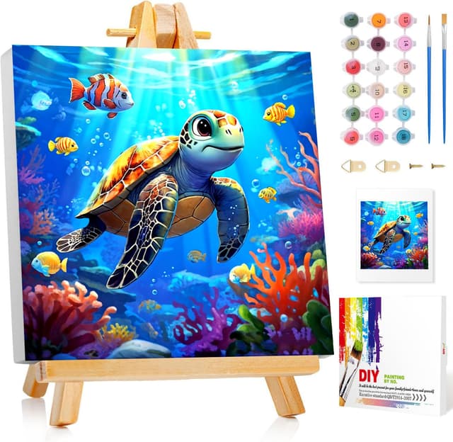 Gemartmall Malen Nach Zahlen Meeresschildkröte mit Rahmen - Bastelset DIY 🐢🎨