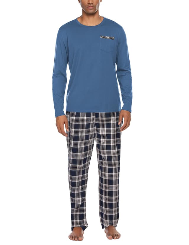 🌙 Ekouaer Herren Schlafanzug Lang Pyjama Set XXL Navy Blau 🛌
