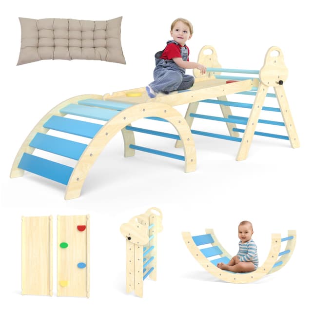 🌟 Puecrof 7-in-1 Montessori Kletterdreieck mit Kissen - Holz Kletterspielzeug für Kleinkinder 1-3 Jahre 🌈🧗‍♂️🎨