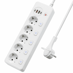 Steckdosenleiste 5 Fach Einzeln Schaltbar mit USB, Weiß