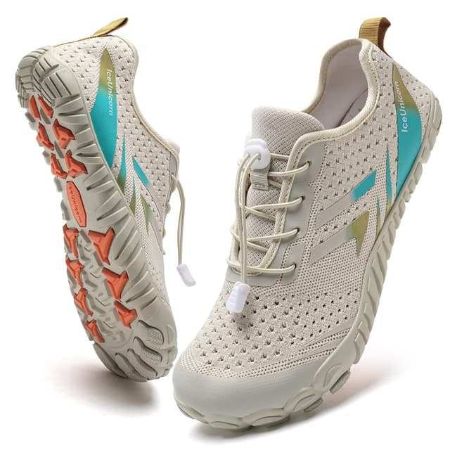 🦄👣 IceUnicorn Barfußschuhe Damen Herren | Breite Traillaufschuhe Zehenschuhe Unisex | Aquaschuhe 39 EU B Beige