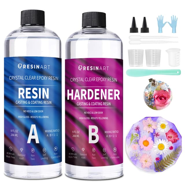 🎨 EPRESINART Epoxidharz Set Anfänger, 18oz/532ml - 1:1-Verhältnis Epoxy Resin für Holz, Schmuck & Deko